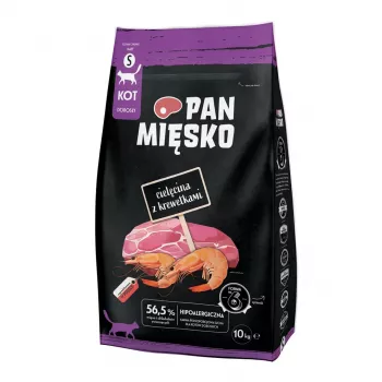 PAN MIĘSKO Veal with Shrimps S Sausas ėdalas katėms suaugusioms, be grūdų, 10 kg maišas