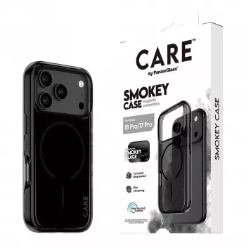 PanzerGlass CARE Smokey dėklas su juodu MagSafe, skirtas iPhone 17 Pro