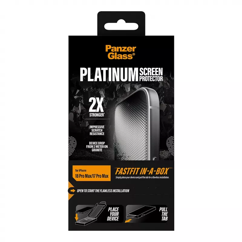 PanzerGlass Platinum ekrano apsauga iPhone 17 Pro Max su FASTFIT IN-A-BOX