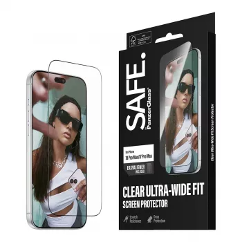 PanzerGlass SAFE ekrano apsauga iPhone 18 Pro Max/17 Pro Max - itin platus grūdintas stiklas, antibakterinis, 9H kietumas