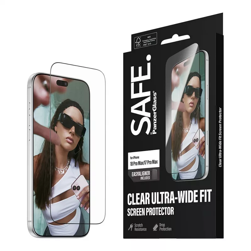 PanzerGlass SAFE ekrano apsauga iPhone 18 Pro Max/17 Pro Max - itin platus grūdintas stiklas, antibakterinis, 9H kietumas