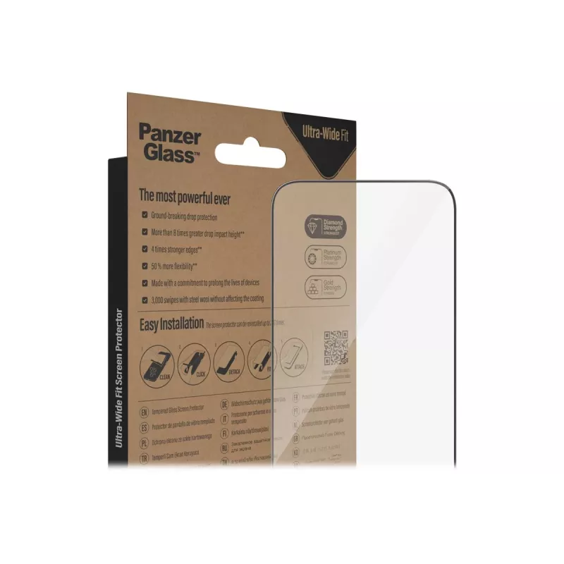 PanzerGlass Ultra-Wide Fit Screen Protector, skirtas Apple iPhone 14 Pro Max (6,7 colio) – Grūdintas stiklas, Antibakterinis, 9H, Įskaičiuotas Easy Aligner