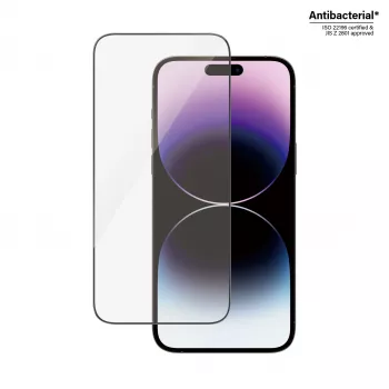 PanzerGlass Ultra-Wide Fit Screen Protector, skirtas Apple iPhone 14 Pro Max (6,7 colio) – Grūdintas stiklas, Antibakterinis, 9H, Įskaičiuotas Easy Aligner