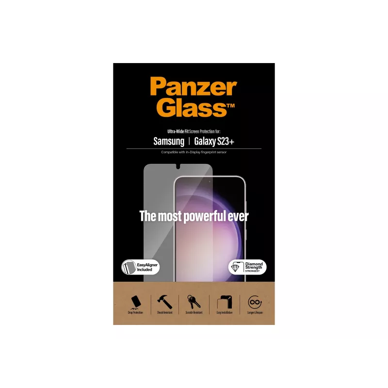 PanzerGlass Ultra-Wide Fit ekrano apsauga, skirta Samsung Galaxy S23+, su uždėjimo rėmeliu
