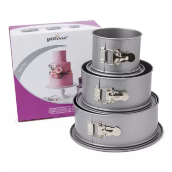 Patisse PAT-03525 Springform Cake Mould Set, 3 vnt. (18/22/26 cm), neprideganti anglinio plieno forma, juoda