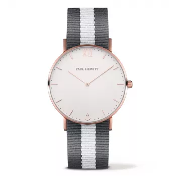 Paul Hewitt Sarstain Line Unisex Watch 39mm Rose Gold IP Plated Stainless Steel Case White Dial Grey Leather Strap Quartz Miyota GL20