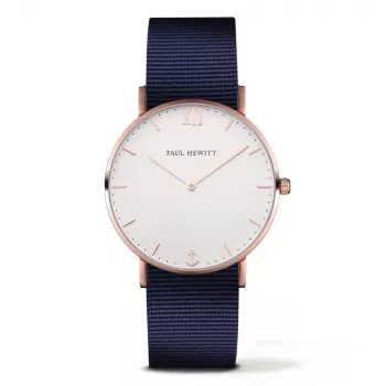 PAUL HEWITT Unisex Watch PH-SA-RSTWN20 39mm Rose Gold Stainless Steel Case White Dial Nylon Strap Nautical