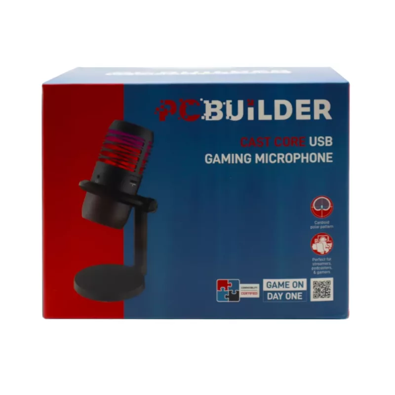 PCBuilder CAST CORE USB žaidimų mikrofonas - kondensatorinis, kardioidinis, RGB, USB-C