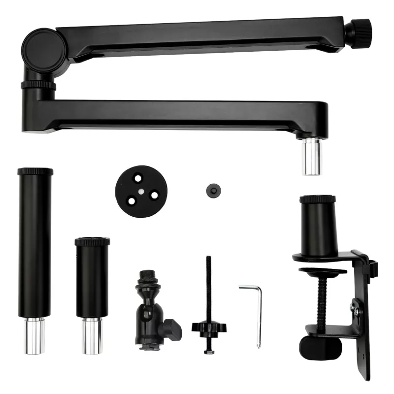PCBuilder CAST STEADY mikrofonų strypas - stalinis spaustuvas žirklinis strypas, plienas, 1,5 kg apkrova, 750 mm siekis, 360° sukimasis, paslėpta kabelių sistema, juoda