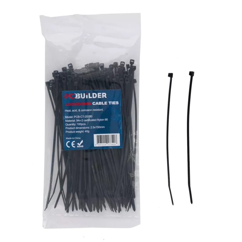 PCBuilder LOCKDOWN 150 mm kabelių raiščiai (100 vnt.) - juodi