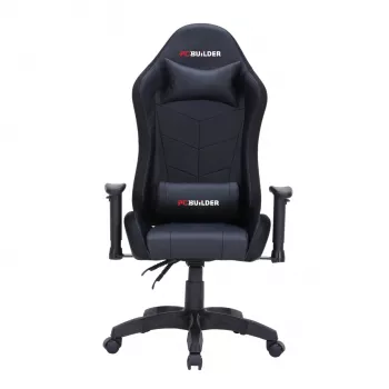 PCBuilder Navigator Lite žaidimų kėdė - juoda PU oda, plieninis rėmas, 3 klasės dujinis keltuvas, reguliuojama juosmens ir galvos atrama, 120 kg talpa