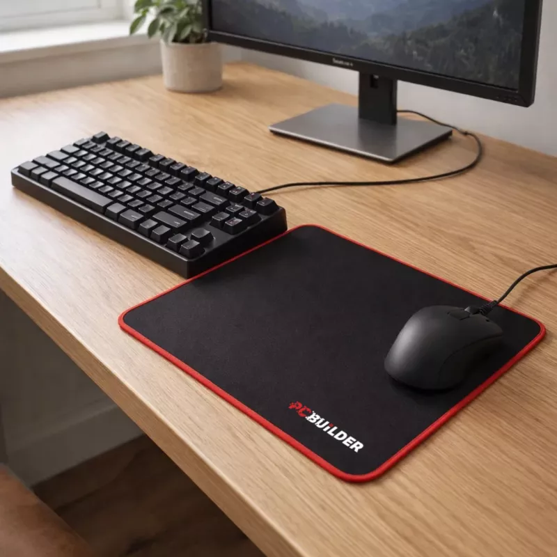 PCBuilder TRACK mažas pelės kilimėlis – audinio paviršius, susiūti kraštai nuo iširimo, neslystanti guminė bazė, 3 mm storio, juodas