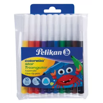 Pelikan 985663 plonų flomasterių rinkinys, 10 įvairių spalvų, nuplaunamas rašalas, ventiliuojami apsauginiai dangteliai, plonas 1,0 mm antgalis