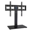 PERLESMITH PSTVS13 Laisvai pastatomas TV stovas su laikikliu 37-75 colių televizoriams, juodas, 45 kg talpa, VESA 100x100 iki 600x400, reguliuojamas aukštis, pasukimas ±35°, grūdinto stiklo pagrindas