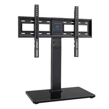 PERLESMITH PSTVS13 Laisvai pastatomas TV stovas su laikikliu 37-75 colių televizoriams, juodas, 45 kg talpa, VESA 100x100 iki 600x400, reguliuojamas aukštis, pasukimas ±35°, grūdinto stiklo pagrindas