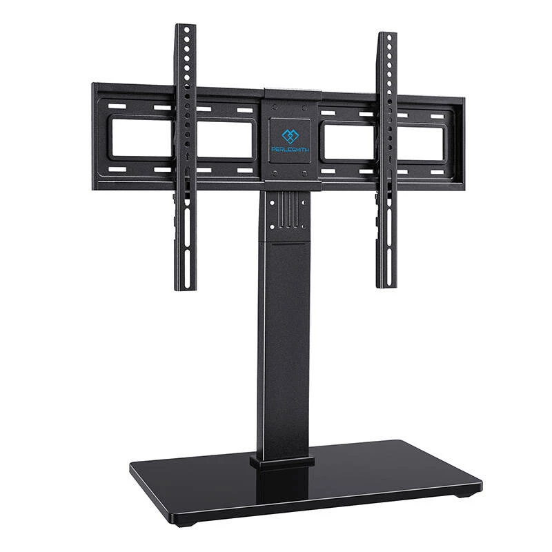 PERLESMITH PSTVS13 Laisvai pastatomas TV stovas su laikikliu 37-75 colių televizoriams, juodas, 45 kg talpa, VESA 100x100 iki 600x400, reguliuojamas aukštis, pasukimas ±35°, grūdinto stiklo pagrindas