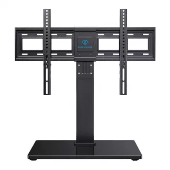 PERLESMITH PSTVS13 Laisvai pastatomas TV stovas su laikikliu 37-75 colių televizoriams, juodas, 45 kg talpa, VESA 100x100 iki 600x400, reguliuojamas aukštis, pasukimas ±35°, grūdinto stiklo pagrindas