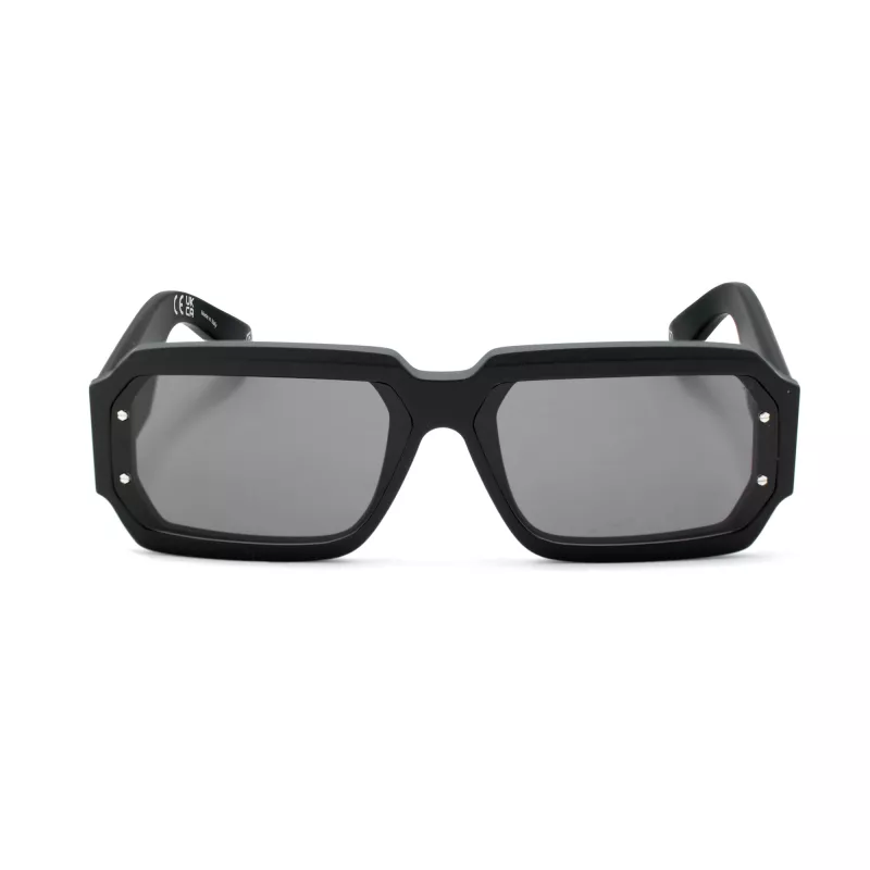 PHILIPP PLEIN MAN SPP150-670703 Akiniai, stačiakampiai, juodas rėmelis, pilki lęšiai, 67/11/145 mm