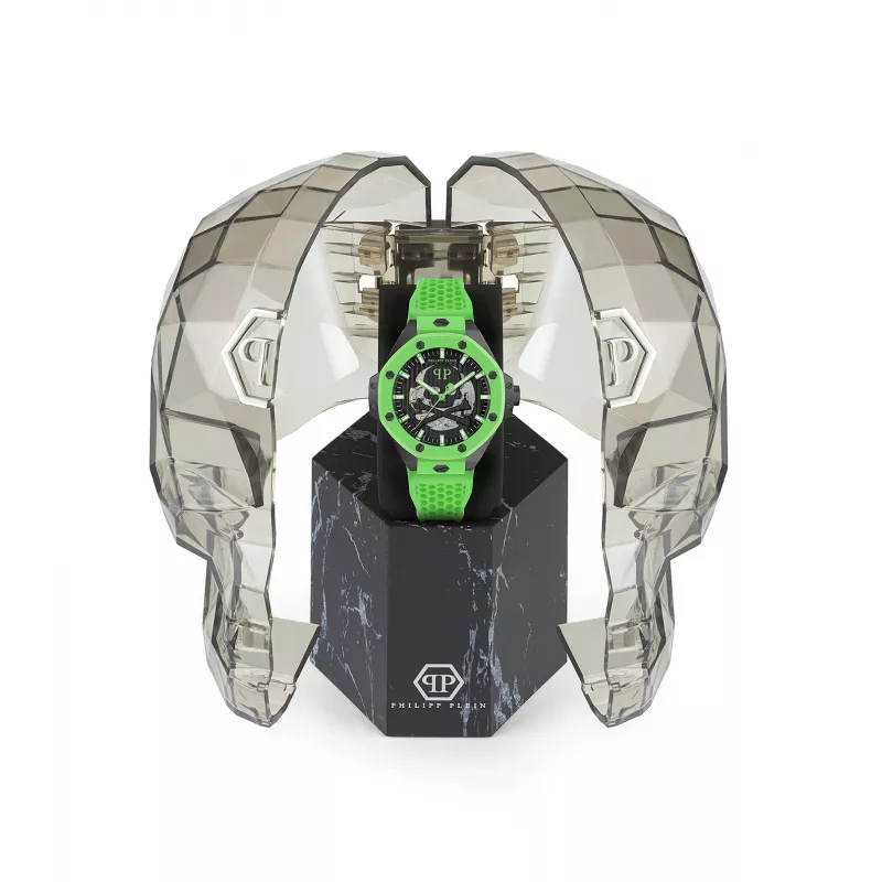 Philipp Plein vyriškas automatinis laikrodis PWPFA0624 46mm nerūdijantis plienas juodas silikonas