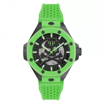 Philipp Plein vyriškas automatinis laikrodis PWPFA0624 46mm nerūdijantis plienas juodas silikonas