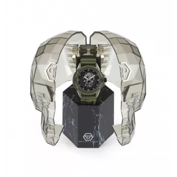 Philipp Plein Vyriškas automatinis skeleton laikrodis PWUBA0423 44mm juodas silikonas
