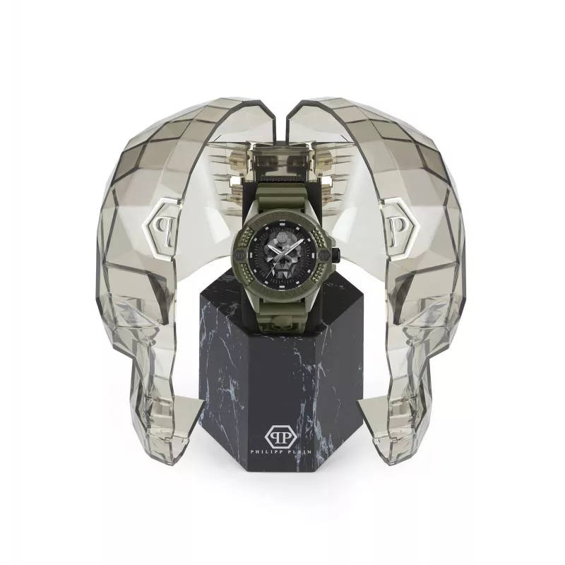 Philipp Plein Vyriškas automatinis skeleton laikrodis PWUBA0423 44mm juodas silikonas