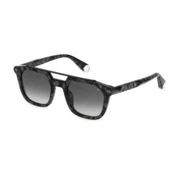 Philipp Plein vyriški akiniai nuo saulės SPP001M510721 - juodas acetatinis rėmelis, pilki lęšiai, 51 mm