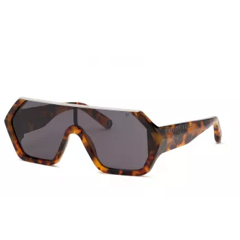 Philipp Plein vyriški akiniai nuo saulės SPP047990728 - juodas acetato rėmelis, pilki polikarbonatiniai lęšiai, UV400 apsauga