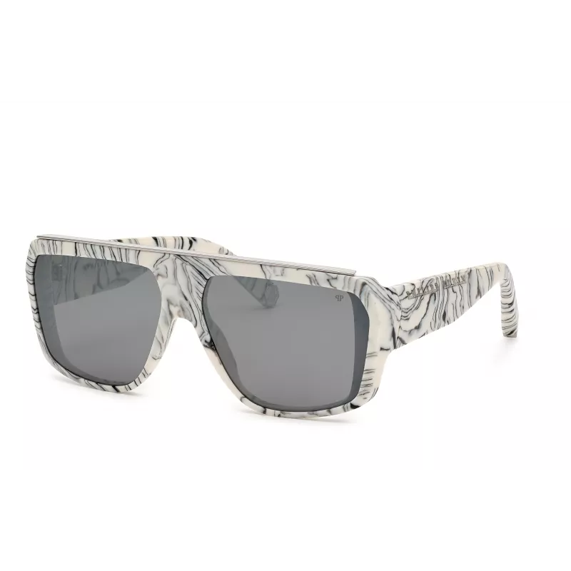Philipp Plein vyriški akiniai nuo saulės SPP074649YLX2 - juodas acetatinis rėmelis, pilki polikarbonatiniai lęšiai, 64/15/145 mm