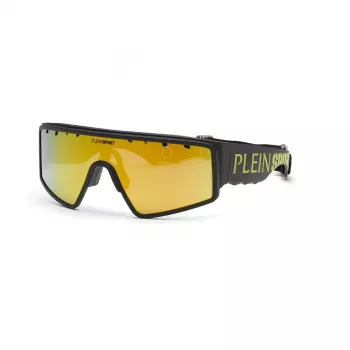PHILIPP PLEIN SPORT SSP007-99U28G Vyriški sportiniai akiniai nuo saulės, stačiakampiai, apgaubiantys, pilnas rėmelis, UV400 apsauga, 99 mm lęšis, 130 mm karkasas