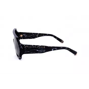 Philipp Plein SPP047-0Z21 vyriški akiniai nuo saulės, juodas rėmelis, pilki lęšiai, 99 mm
