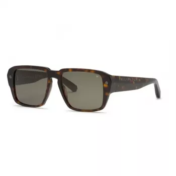 PHILIPP PLEIN SPP081-550722 Vyriški akiniai nuo saulės, juodas acetatas, pilki lęšiai, 55/17/145 mm
