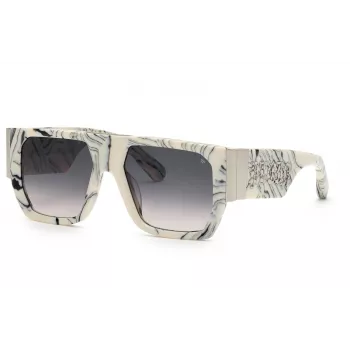 PHILIPP PLEIN SPP094M5409YL Vyriški akiniai nuo saulės - Acetatinis rėmelis, pilki lęšiai, 54/18/145 mm
