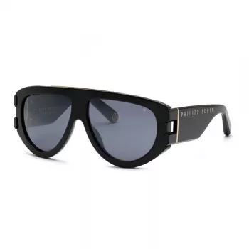 Philipp Plein SPP127M60700G Vyriški akiniai nuo saulės - juodas acetatinis rėmelis, tamsiai pilki lęšiai, 60/13/145 mm