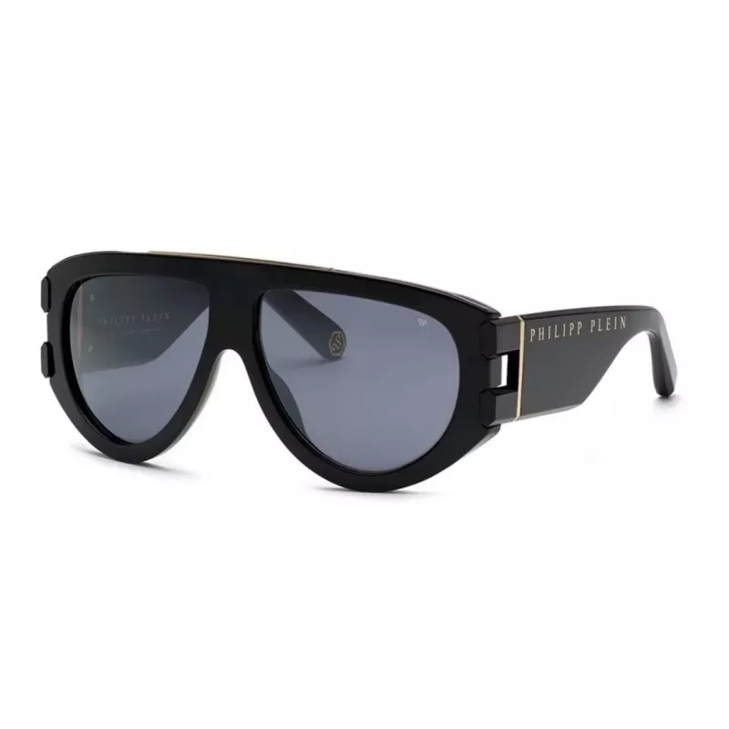 Philipp Plein SPP127M60700G Vyriški akiniai nuo saulės - juodas acetatinis rėmelis, tamsiai pilki lęšiai, 60/13/145 mm