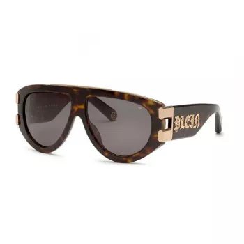 Philipp Plein SPP127V600722 Vyriški akiniai nuo saulės, blizgantis juodas rėmelis, dūminiai lęšiai, 60/13/145 mm