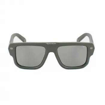 Philipp Plein SPP179-550Z29 Vyriški akiniai nuo saulės, juodas acetatinis rėmelis, pilki polikarbonatiniai lęšiai, 55/18/145 mm