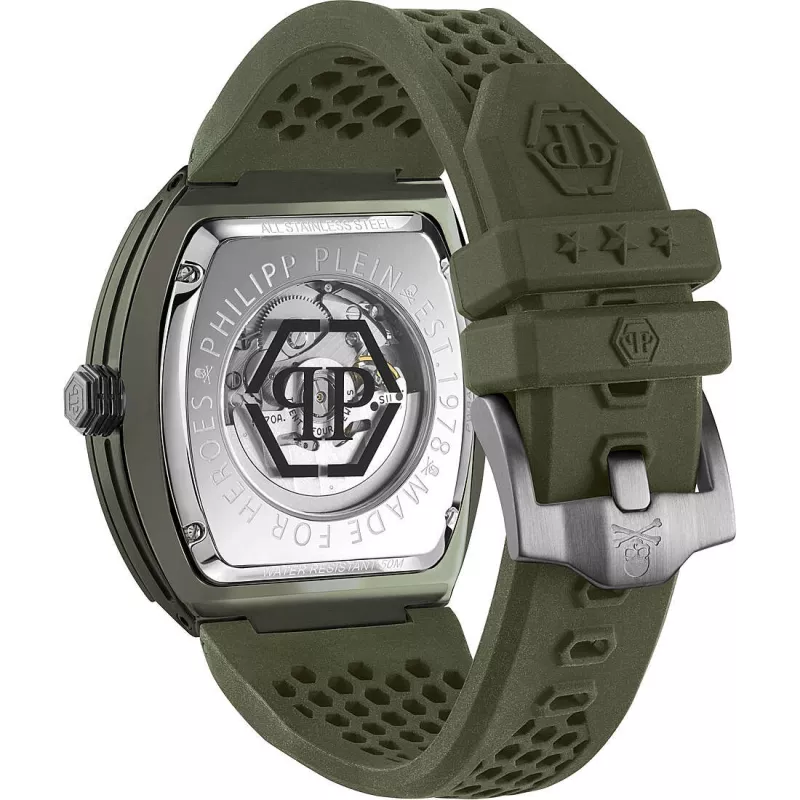 Philipp Plein The $kull Vyrų Laikrodis PWVBA0223 44mm Nerūdijantis Plienas Kvarcinis Juodas Ciferblatas Silikoninis Dirželis