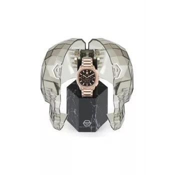 Philipp Plein The Skeleton vyrų kvarcinis laikrodis PWSAA0623 44mm juodas silikoninis dirželis