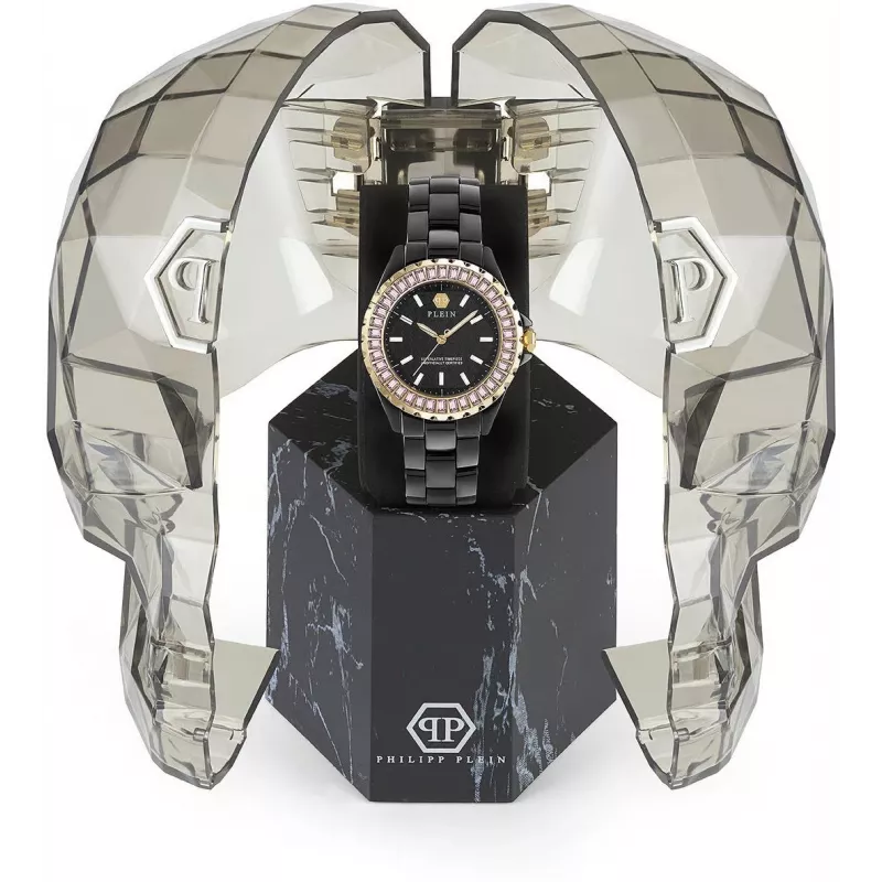 Philipp Plein The Skull Moteriškas Kvarcinis Laikrodis 38mm Nerūdijantis Plienas Juodas Silikonas PWPPA0324