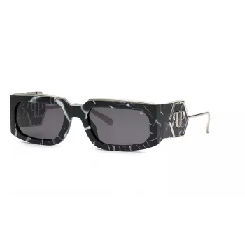 PHILIPP PLEIN Unisex akiniai nuo saulės SPP119M580Z21 - Juodas acetato rėmelis, pilki polikarbonato lęšiai, UV400 apsauga