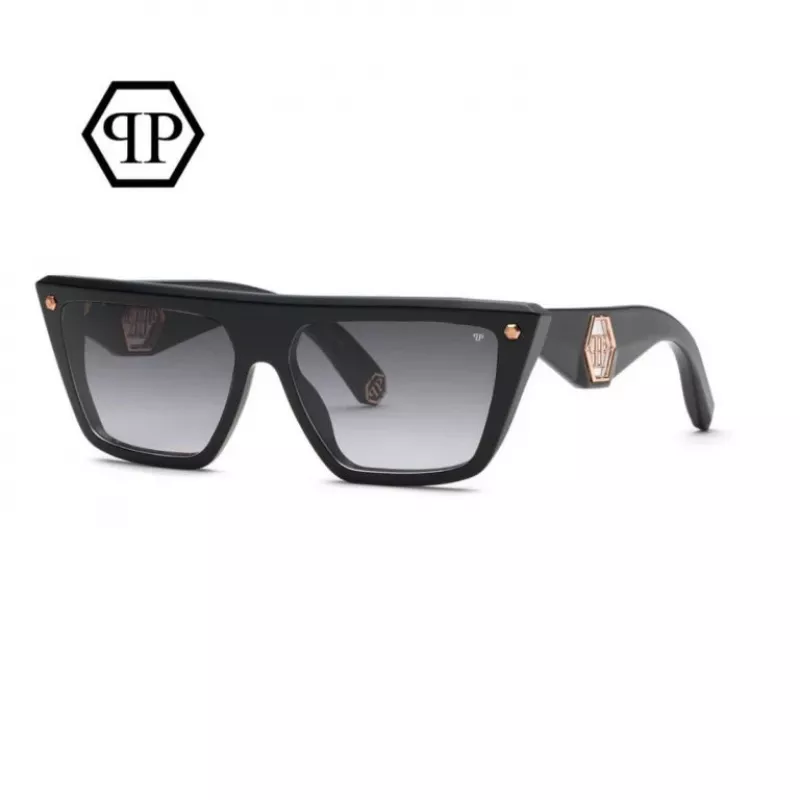 Philipp Plein moteriški katės akies formos akiniai nuo saulės SPP172S530700 juodi pilki gradientiniai 53 mm
