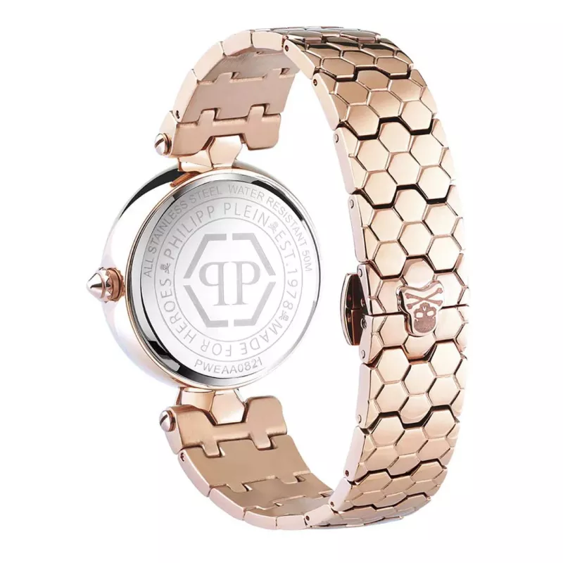 Philipp Plein moteriškas PWEAA0821 32mm nerūdijančio plieno kvarcinis laikrodis su juodu kaukolės ciferblatu