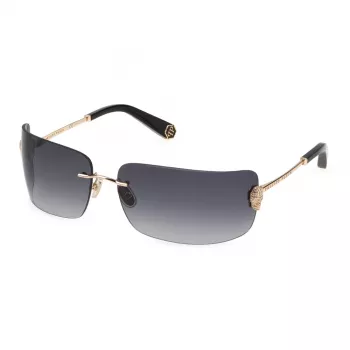 Philipp Plein moteriški akiniai nuo saulės SPP027S950300 - Oversized Square Shield, juodas acetatinis rėmelis, pilki gradientiniai lęšiai, UV400 apsauga