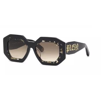 Philipp Plein moteriški akiniai nuo saulės SPP098M530700 - juodas acetatinis rėmelis, pilki lęšiai, 53 mm