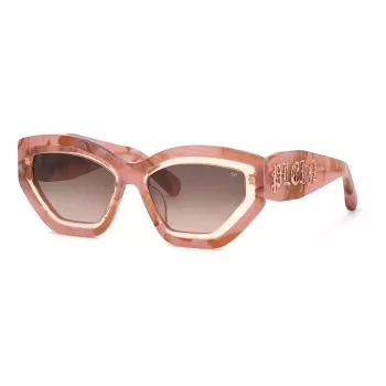 Philipp Plein moteriški akiniai nuo saulės SPP099M5506Z8 - juodas acetatinis rėmelis, pilki lęšiai, 55/18/140 mm