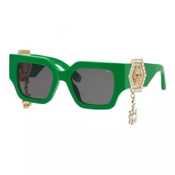 Philipp Plein moteriški akiniai nuo saulės SPP103S510D80 juodi pilki gradientiniai 51 mm