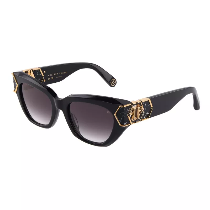 PHILIPP PLEIN moteriški akiniai nuo saulės SPP140M510869 - juodas acetatinis rėmelis, pilki polikarbonatiniai lęšiai, UV400 apsauga, 51 mm