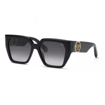 Philipp Plein moteriški akiniai nuo saulės SPP160-570700 juodas acetatinis rėmas pilki lęšiai 57mm