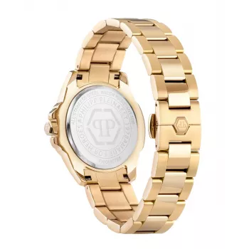 Philipp Plein moteriškas laikrodis The $kull Quartz 38mm nerūdijantis plienas juodas ciferblatas silikoninis dirželis PWOFA0725